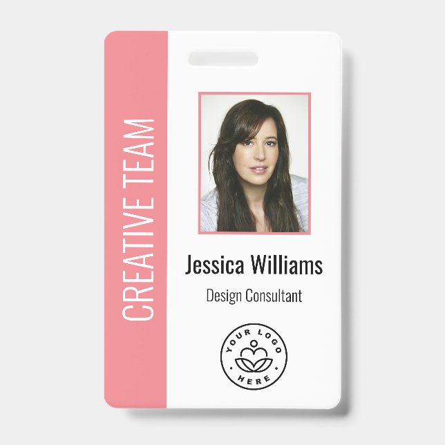 Custom Employee Photo, Bar Code, Logo, Name Pink ID Badge (Front)