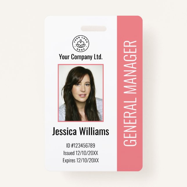 Custom Employee Photo, Bar Code, Logo, Name Pink ID Badge (Front)