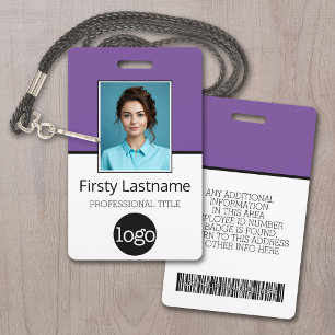 Custom Employee - Photo, Bar Code Logo Name purple ID Badge