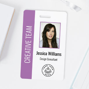 Custom Employee Photo, Bar Code, Logo, Name Purple ID Badge