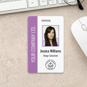 Custom Employee Photo, Bar Code, Logo, Name Purple ID Badge
