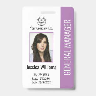 Custom Employee Photo, Bar Code, Logo, Name Purple ID Badge
