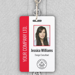 Custom Employee Photo, Bar Code, Logo, Name Red ID Badge