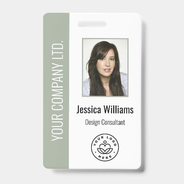 Custom Employee Photo, Bar Code, Logo, Name Sage ID Badge (Front)