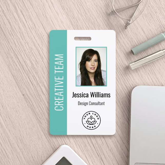 Custom Employee Photo, Bar Code, Logo, Name Teal ID Badge (Creator Uploaded)