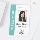 Custom Employee Photo, Bar Code, Logo, Name Teal