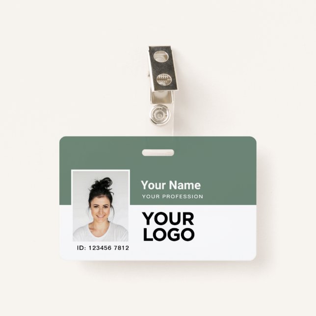 Custom Employee | Photo Bar or Qr Code Logo Name ID Badge (Front with Clip)