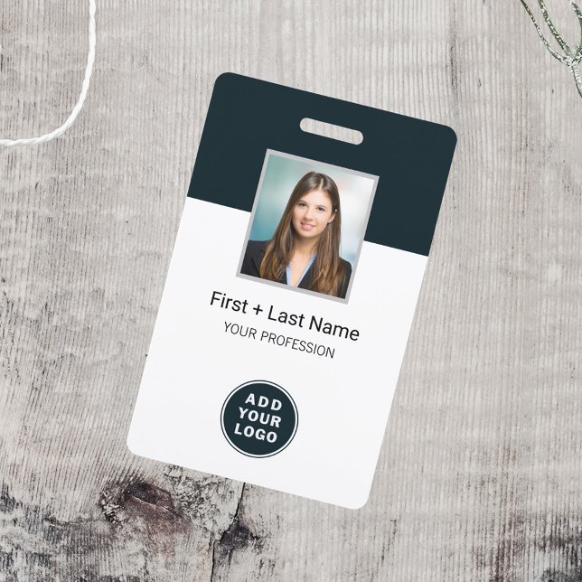 Custom Employee Photo Barcode and Logo Name ID Badge (Business Logo Employee Photo ID Badge Front _view)