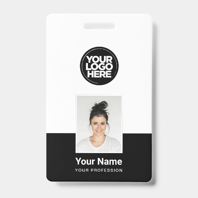 Custom Employee - Photo, BarCode, Large Logo, Name ID Badge (Front)