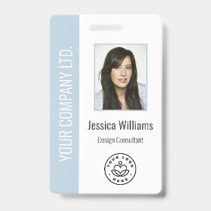 Custom Employee Photo Barcode Logo Name Dusty Blue ID Badge
