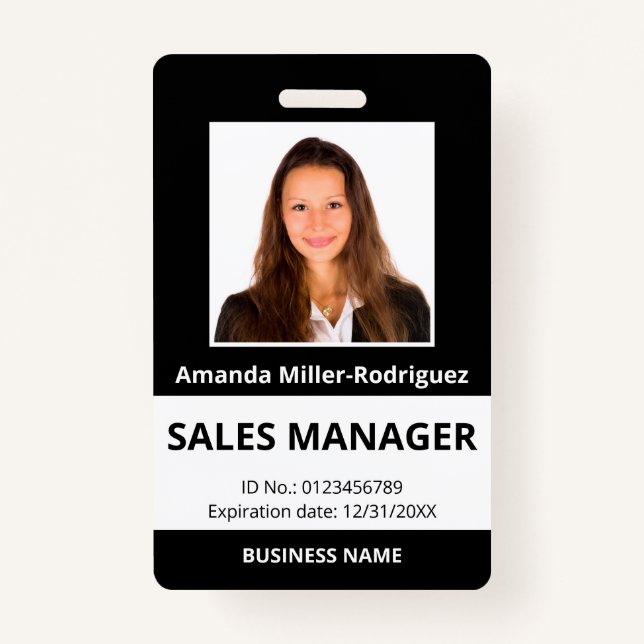 Custom Employee Photo Black White ID ID Badge (Front)