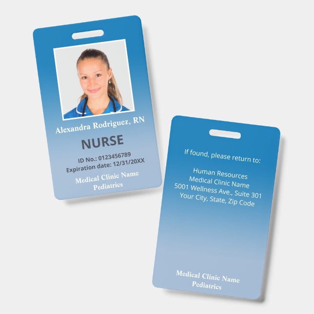 Custom Employee Photo Blue Gradient Medical ID Badge (Front & Back)