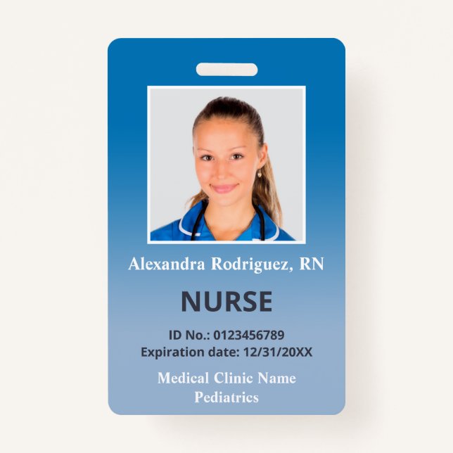 Custom Employee Photo Blue Gradient Medical ID ID Badge (Front)