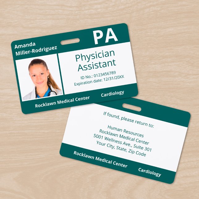Custom Employee Photo Blue-Green Hospital ID ID Badge (Custom Employee Photo Blue-Green Hospital ID Badge, front/back)