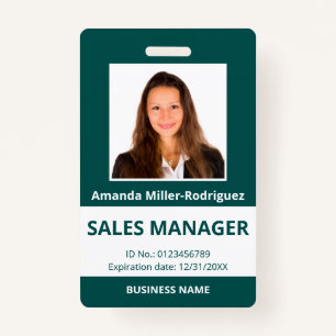 Custom Employee Photo Blue-Green White ID ID Badge