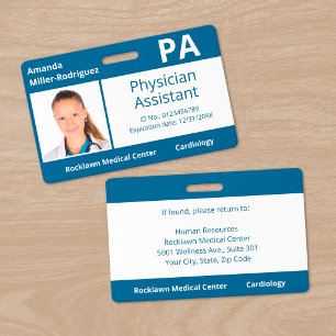 Custom Employee Photo Blue White Hospital ID Badge