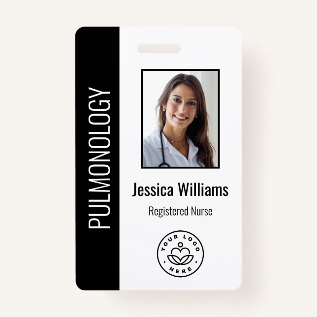 Custom Employee Photo Blue White Medical ID Black ID Badge (Front)