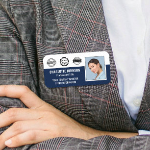 Custom Employee Photo Branded Navy Magnetic Name Tag
