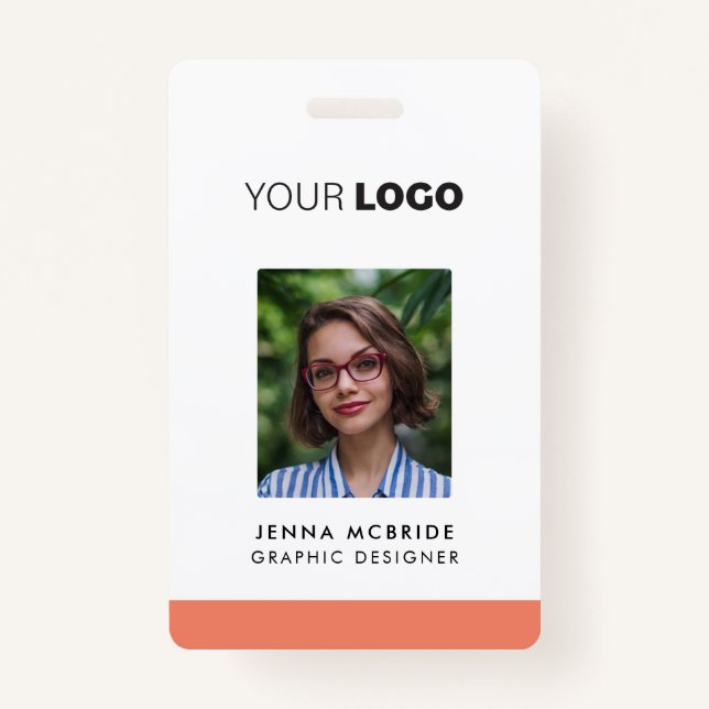 Custom Employee Photo Card, Logo, Barcode, Name ID Badge (Front)