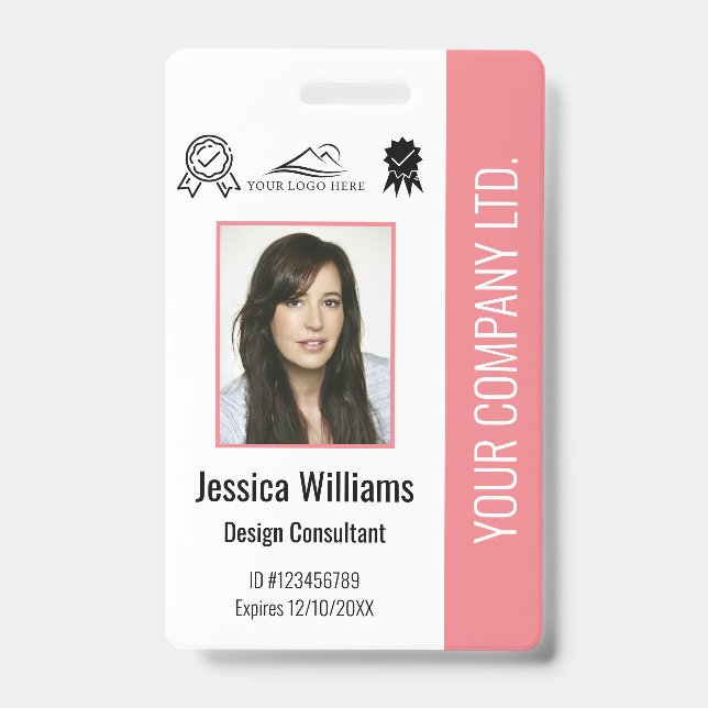 Custom Employee Photo Certification Pink ID Badge (Front)
