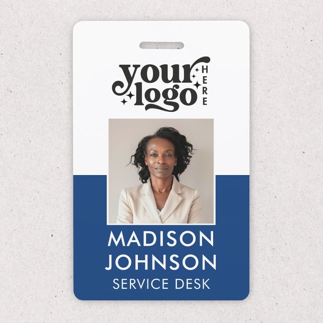 Custom Employee Photo Company Logo Blue Name ID Badge (Creator Uploaded)