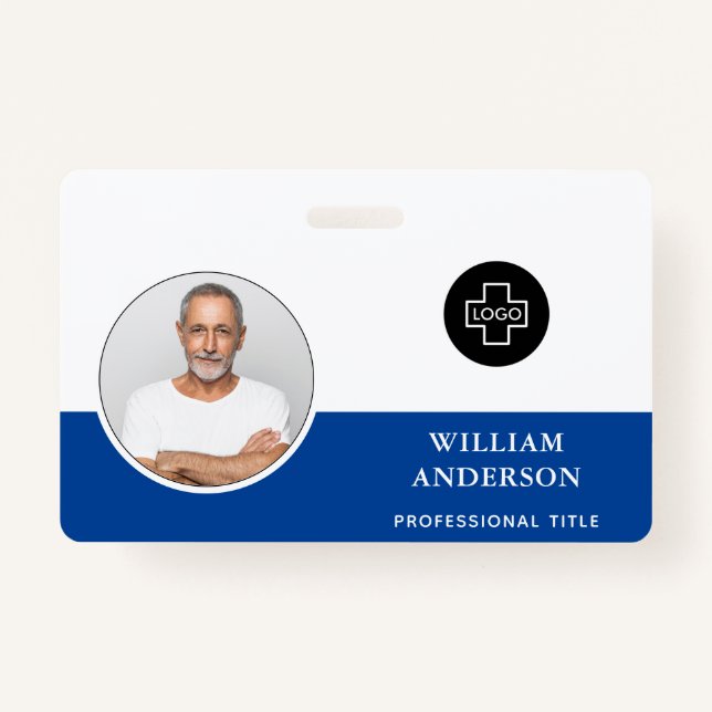Custom Employee Photo Company Logo Modern Name ID Badge (Front)