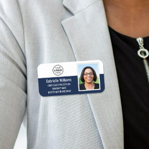 Custom Employee Photo Company Logo Navy Magnetic Name Tag