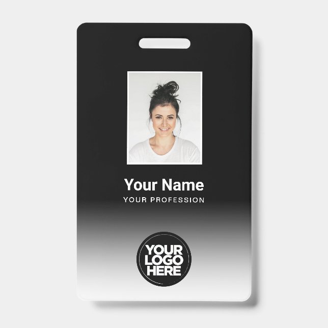 Custom Employee Photo Gradient Black White ID Badge (Front)