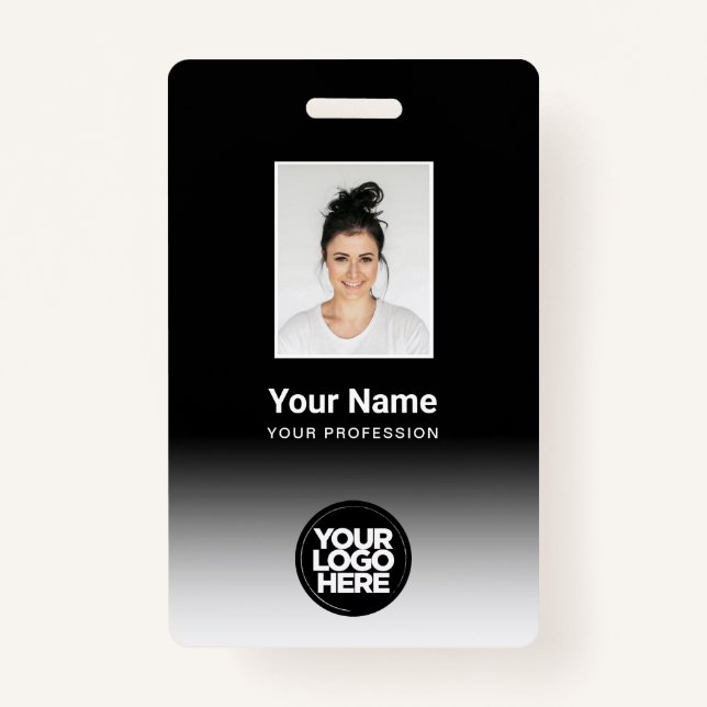 Custom Employee Photo Gradient Black White ID Badge (Front)