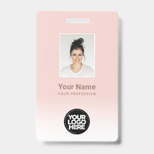 Custom Employee Photo Gradient Cute Blush Pink ID Badge