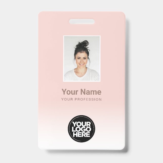Custom Employee Photo Gradient Cute Blush Pink ID Badge (Front)