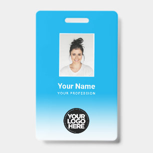 Custom Employee Photo Gradient Light Blue ID Badge