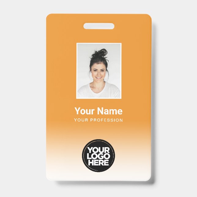 Custom Employee Photo Gradient Orange ID Badge (Front)