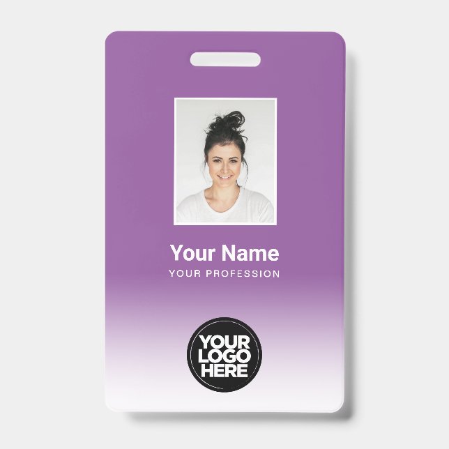 Custom Employee Photo Gradient Purple ID Badge (Front)