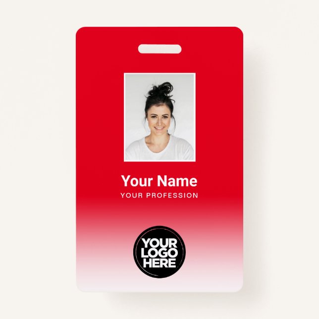 Custom Employee Photo Gradient Red ID Badge (Front)