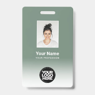 Custom Employee Photo Gradient Sage Green ID Badge