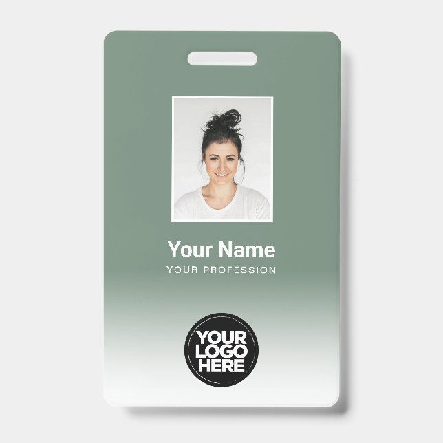 Custom Employee Photo Gradient Sage Green ID Badge (Front)