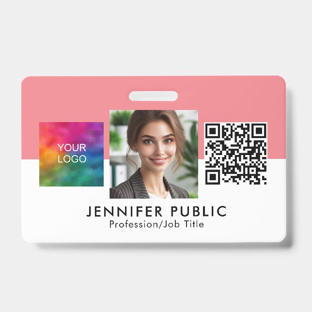 Custom Employee Photo Here Business Logo QR Code ID Badge (Front)