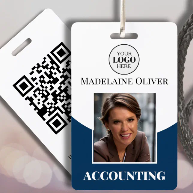 Custom Employee Photo ID Badge with Logo & QR Code | Zazzle