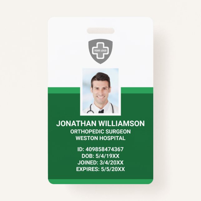 Custom Employee Photo ID, Barcode & Logo Company ID Badge (Front)