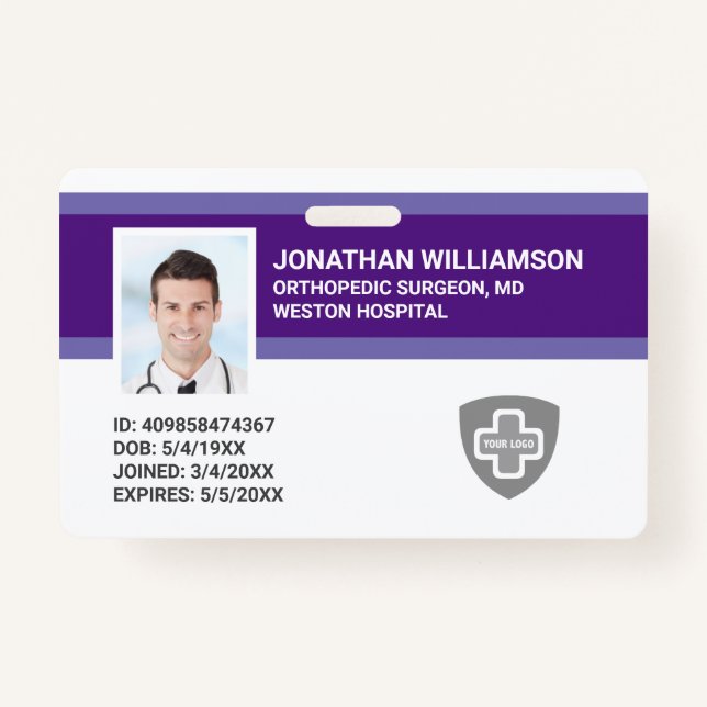 Custom Employee Photo ID, Barcode & Logo Company ID Badge (Front)