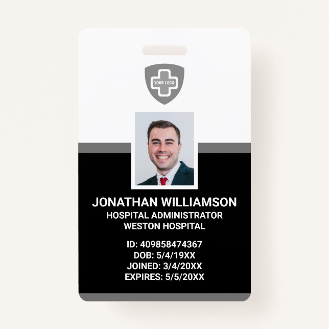 Custom Employee Photo ID, Barcode & Logo Company ID Badge (Front)