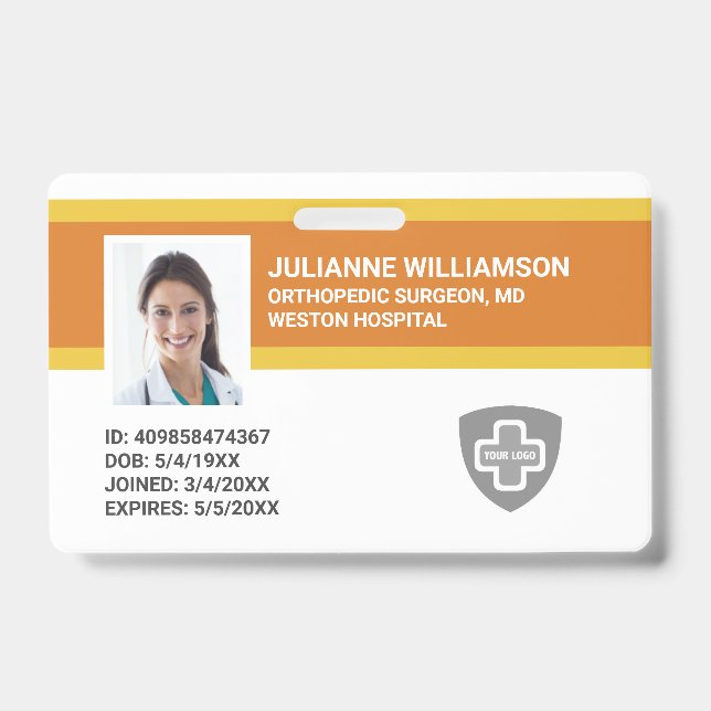 Custom Employee Photo ID, Barcode & Logo Company ID Badge (Front)