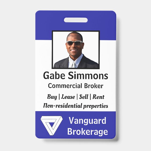 Custom Employee Photo ID - Blue, Vertical Badge (Front)