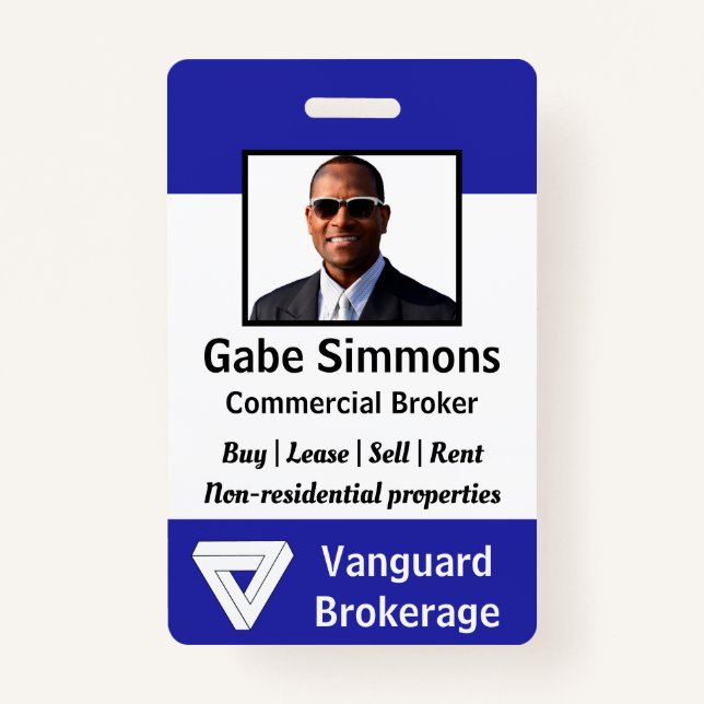 Custom Employee Photo ID - Blue, Vertical ID Badge (Front)