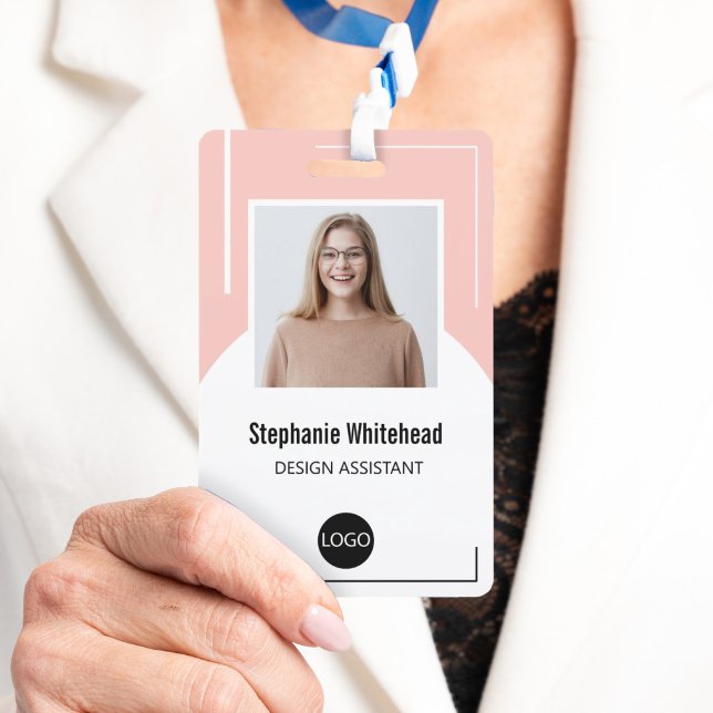 Custom Employee Photo ID Logo Blush Pink ID Badge (Your photo ID employee badge is not just an identification tool, but a powerful communication medium)