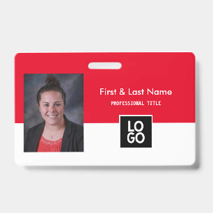 Custom Employee Photo ID Red Minimal Simple ID Badge