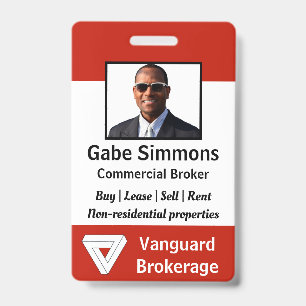 Custom Employee Photo ID - Red, Vertical Badge