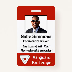 Custom Employee Photo ID - Red, Vertical ID Badge