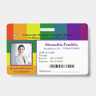 Custom Employee Photo Logo Bar Code Gay Rainbow ID Badge